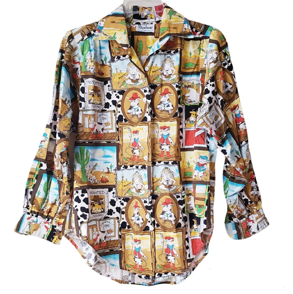Vintage Lady Diplomat Western Cow Button Down Shirt